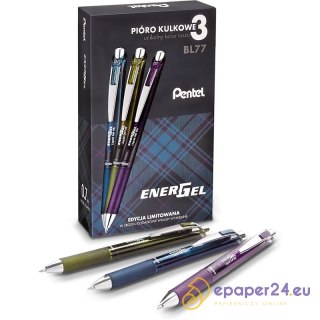 Pióra kulkowe Pentel EnerGel BL77 (+3 wkłady) (3+3