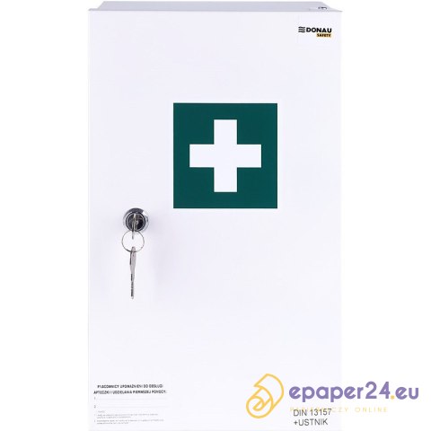 Apteczka naścienna Donau Safety 40.2" DIN 13157 (+ ustnik) metalowa Apteczka naścienna Donau Safety 40.2" DIN 13157 (+ ustnik) metalowa