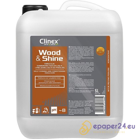Emulsja CLINEX Wood&Shine, samonabłyszczająca i pielęgnująca podłogi 5l Emulsja CLINEX Wood&Shine, samonabłyszczająca i pielęgnująca podłogi 5l
