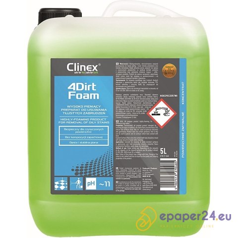 Preparat CLINEX 4Dirt Foam 5L, do usuwania tłustych zabrzudzeń Preparat CLINEX 4Dirt Foam 5L, do usuwania tłustych zabrzudzeń