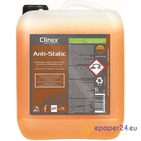 Preparat antystatyczny do mycia powierzchni CLINEX, Anty-Static, 5l Preparat antystatyczny do mycia powierzchni CLINEX, Anty-Static, 5l