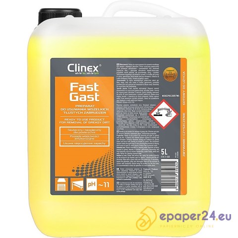 Preparat do usuwania tłustych zabrudzeń CLINEX Fast Gast, 5l Preparat do usuwania tłustych zabrudzeń CLINEX Fast Gast, 5l