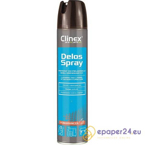 Spray do pielęgnacji i czyszczenia mebli drewnianych CLINEX Delos Shine, 300ml Spray do pielęgnacji i czyszczenia mebli drewnianych CLINEX Delos Shine, 300ml
