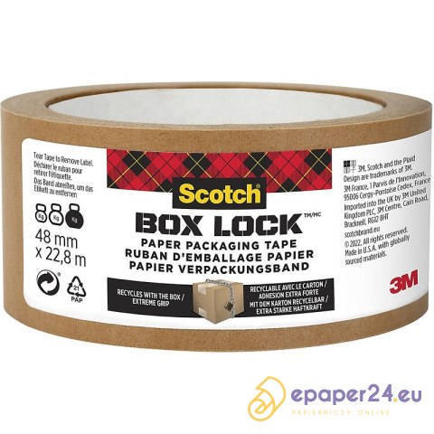 Taśma pakowa Scotch Box Lock 48mm/22.8m papierowa brązowa Taśma pakowa Scotch Box Lock 48mm/22.8m papierowa brązowa