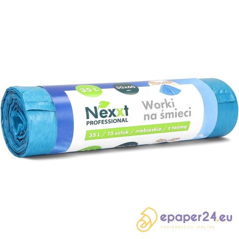 Worki na śmieci Nexxt 35L LDPE z taśmą niebieskie (15) Worki na śmieci Nexxt 35L LDPE z taśmą niebieskie (15)
