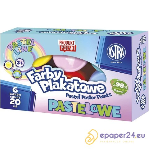 Farby plakatowe Astra 20ml pastelowe x6 kolorów Farby plakatowe Astra 20ml pastelowe x6 kolorów