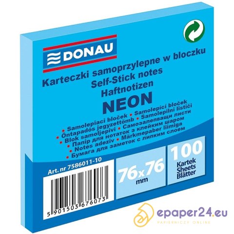 Karteczki Donau 76x76mm neon niebieskie (100) Karteczki Donau 76x76mm neon niebieskie (100)