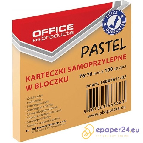 Karteczki Donau 76x76mm pastel pomarańczowe (100) Karteczki Donau 76x76mm pastel pomarańczowe (100)