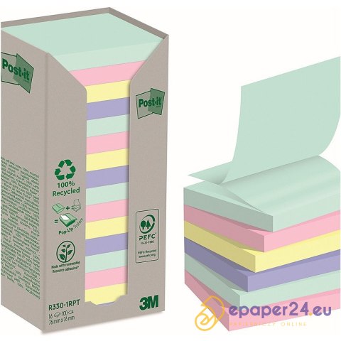 Karteczki Post-it Z-Notes 76x76mm (R330-1RPT) pastelowe (16x100) Karteczki Post-it Z-Notes 76x76mm (R330-1RPT) pastelowe (16x100)