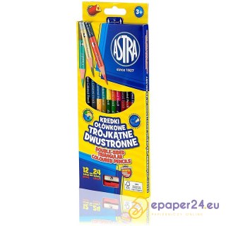 Kredki ołówkowe Astra dwustronne trójkątne 24 kolo