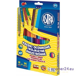 Kredki ołówkowe Astra dwustronne trójkątne 36 kolo