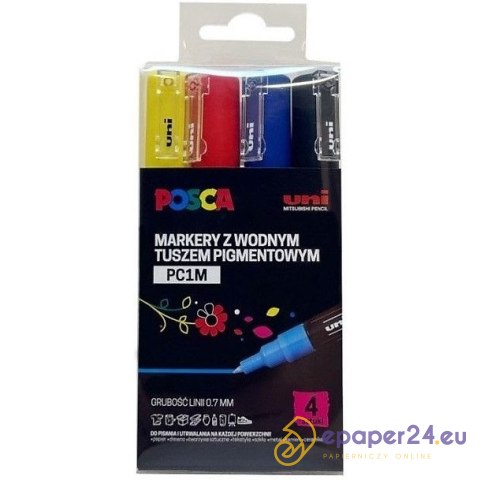 Markery z farbą plakatową Uni POSCA PC-1M 4 kolory