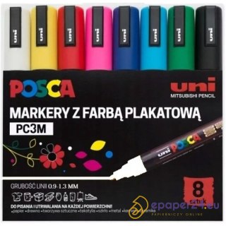 Markery z farbą plakatową Uni POSCA PC-3M 8 koloró