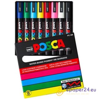 Markery z farbą plakatową Uni POSCA PC-5M 8 koloró
