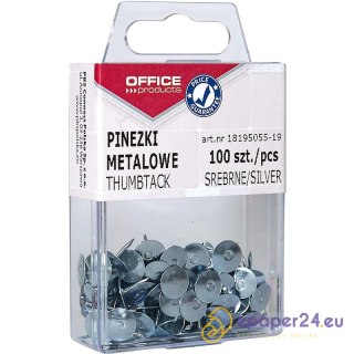 Pinezki metalowe OFFICE PRODUCTS, w pudełku, 100sz