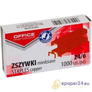 Zszywki OFFICE PRODUCTS, miedziane, 24/6, 1000szt.