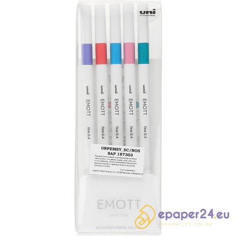 Cienkopisy Uni Emott No.5 0.4mm 5 kolorów Cienkopisy Uni Emott No.5 0.4mm 5 kolorów