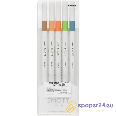 Cienkopisy Uni Emott No.6 0.4mm 5 kolorów Cienkopisy Uni Emott No.6 0.4mm 5 kolorów