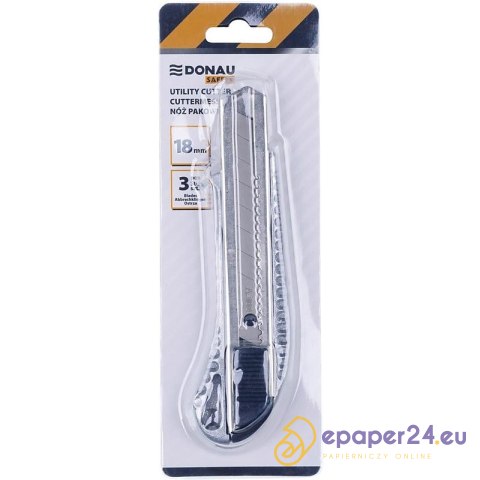 Nóż pakowy Donau Safety 18mm/100mm srebrny Nóż pakowy Donau Safety 18mm/100mm srebrny