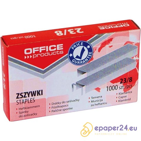 Zszywki OFFICE PRODUCTS, 23/8, 1000szt. Zszywki OFFICE PRODUCTS, 23/8, 1000szt.